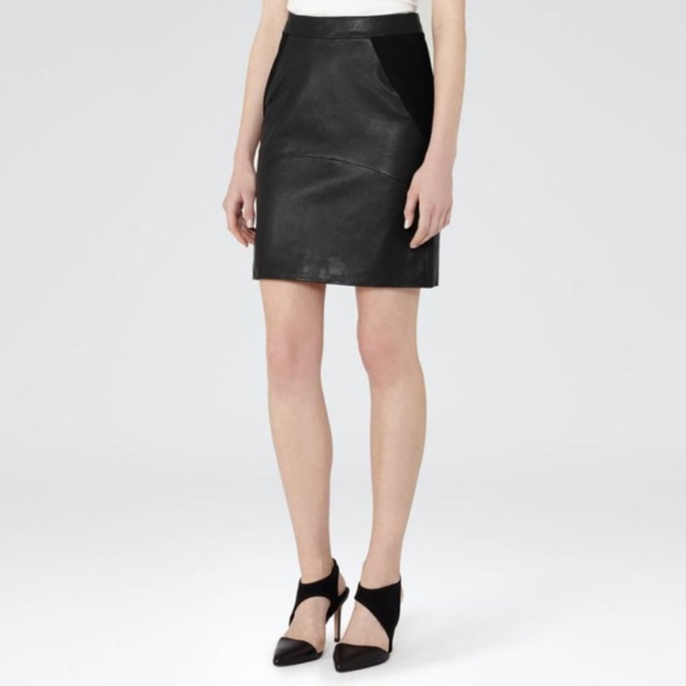 REISS Clarisse Panelled Leather Mini Skirt